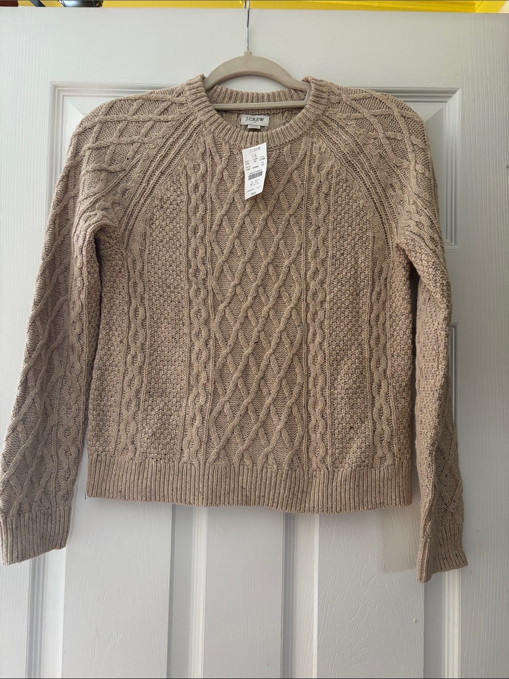 J. Crew Factory Women Cable Crewneck Sweater in Taupe Beige